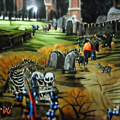 Halloween Graveyard Skeletons Painting