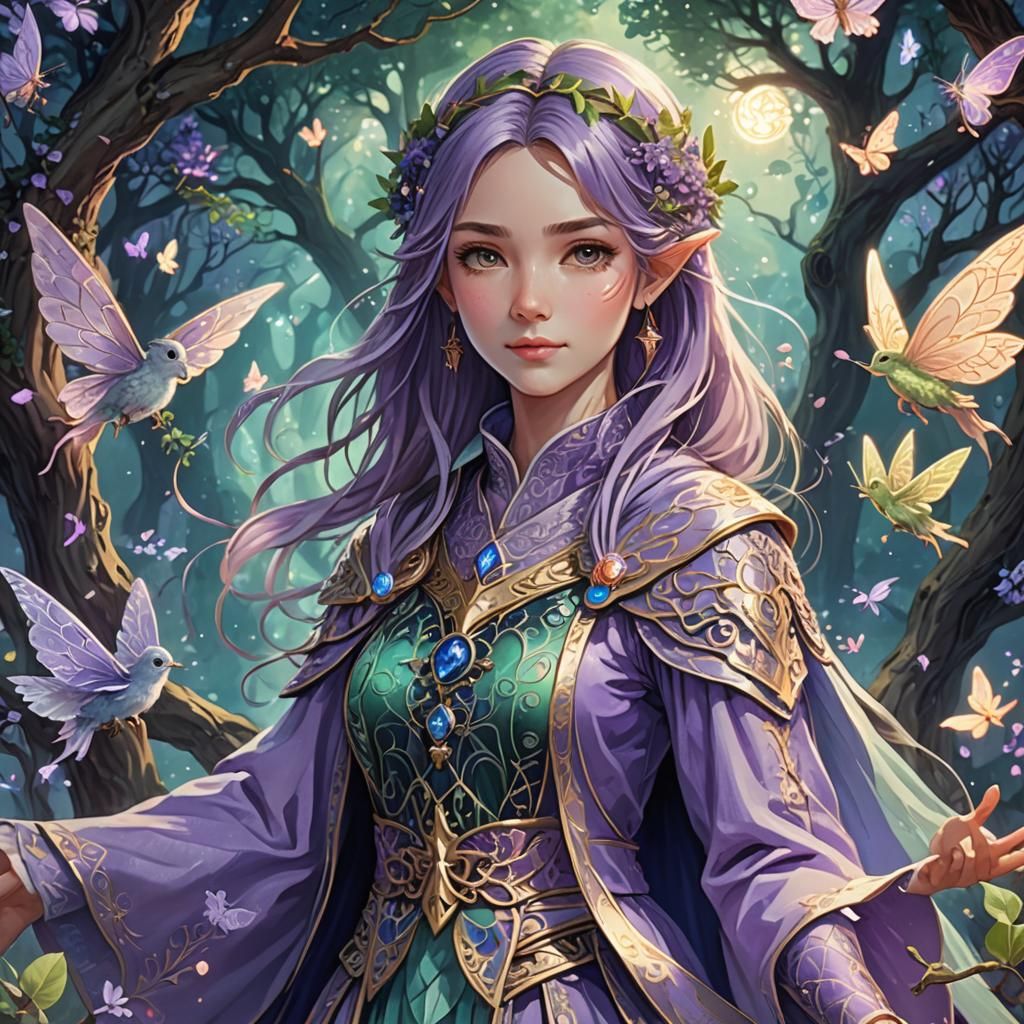 Medieval Cleric with Fairies in Anime Style