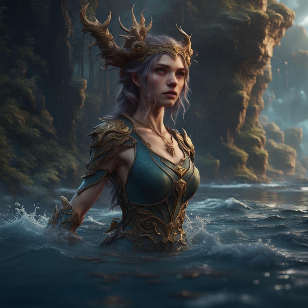 Fantastical Water Girl in Detailed Matte Painting