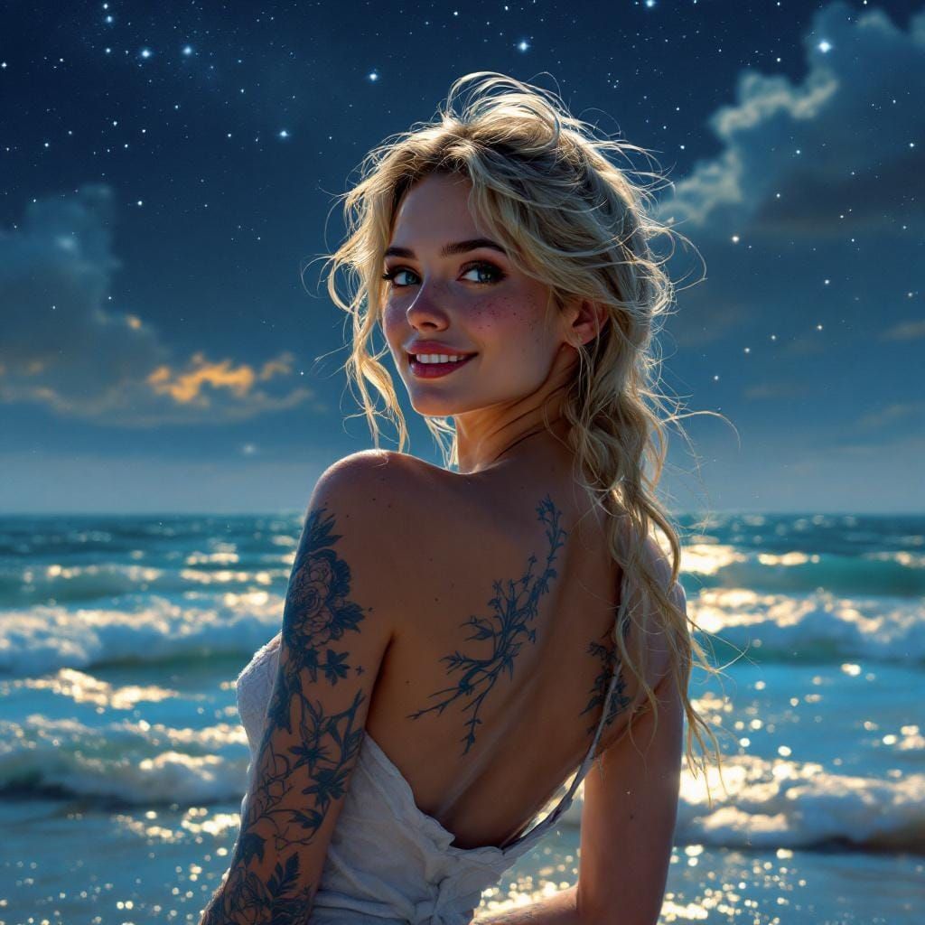 Girl Under Stars: Detailed Matte Painting