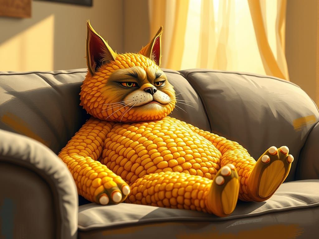 Golden Corn Feline in Cozy Sunset Glow