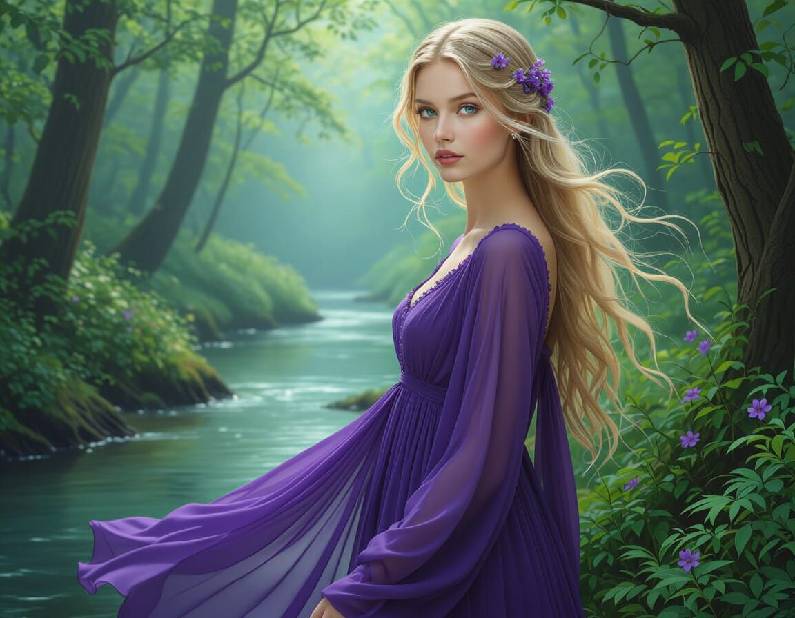 Ethereal Woman in Forest, Inspired by Klimt and Dürer