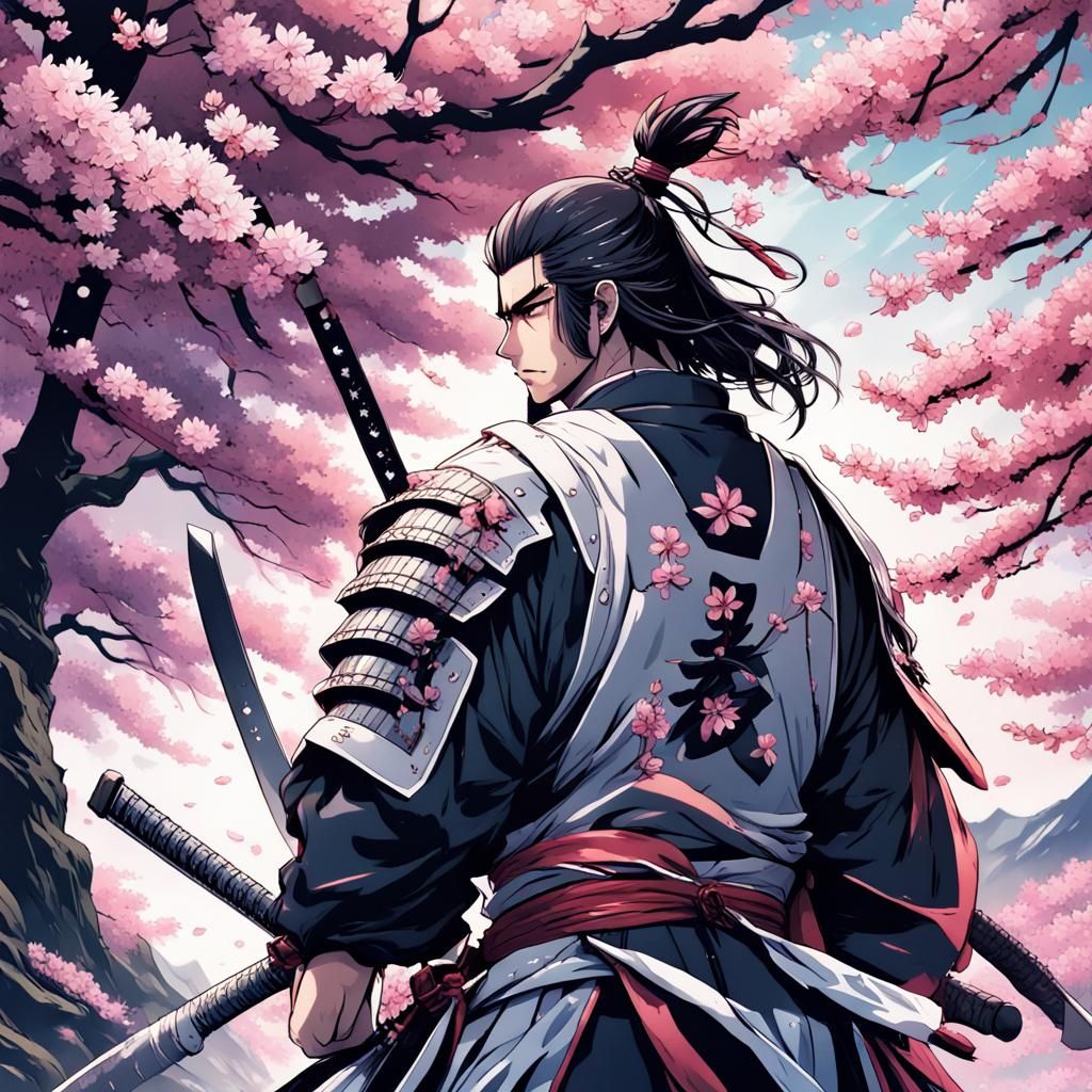 Fantasy Samurai Under Cherry Blossom: Anime Style
