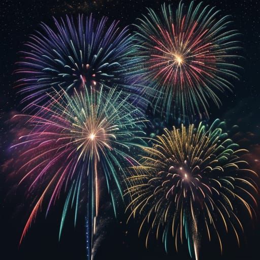 Explosive Fireworks in Vibrant Digital Painting Style