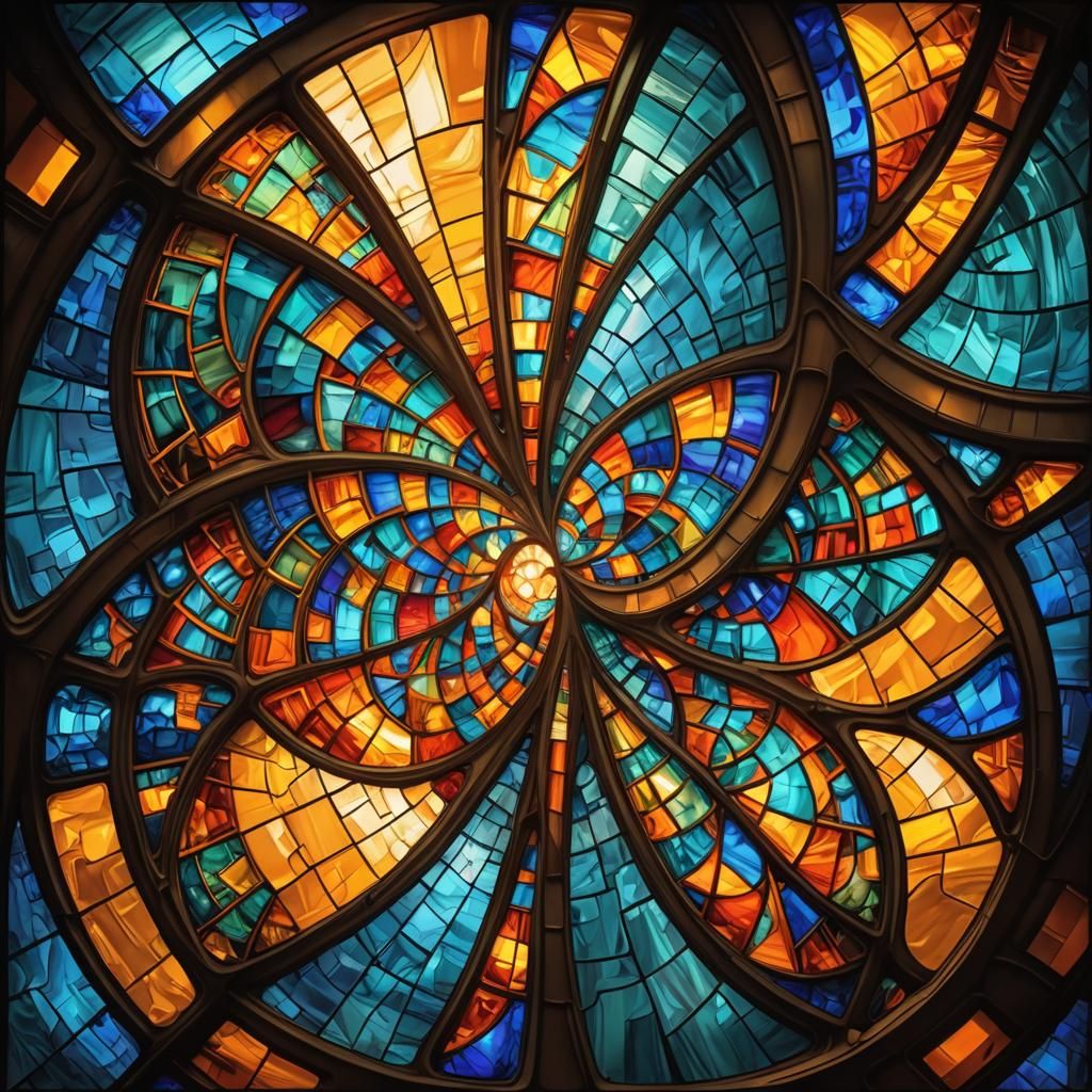 Cubist Geometric Abstract in Stained Glass Style