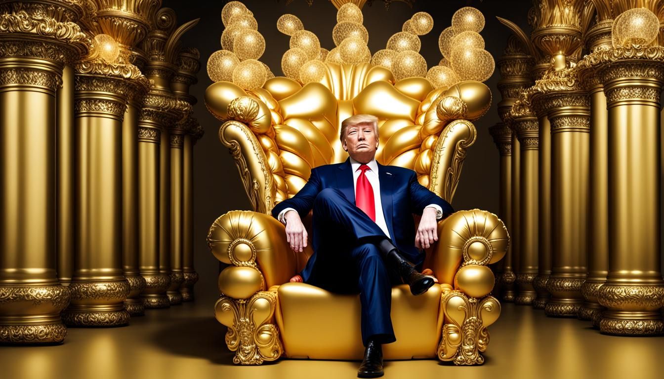 Balloon Donald Trump on a Gold Throne