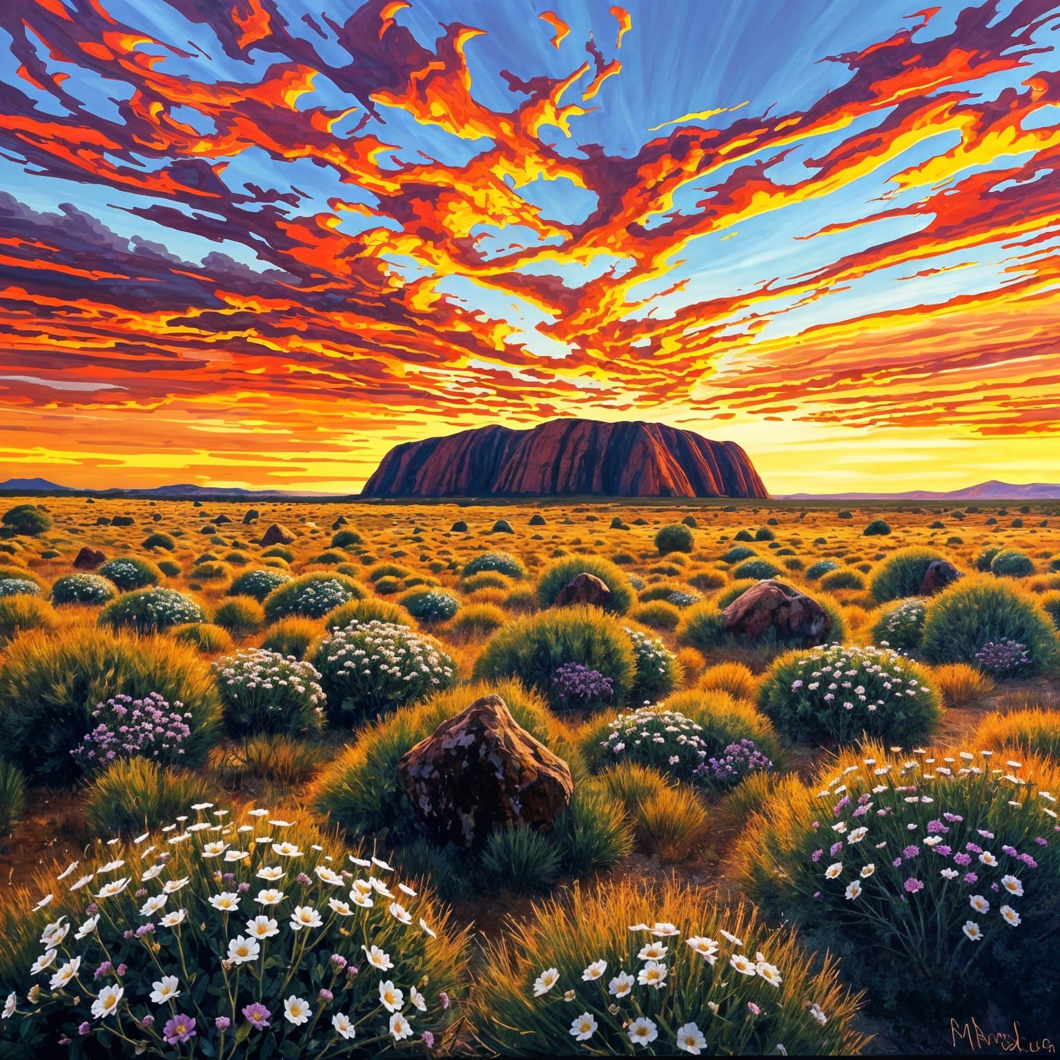 Uluru Sunset: Impasto Painting in Acrylic Style