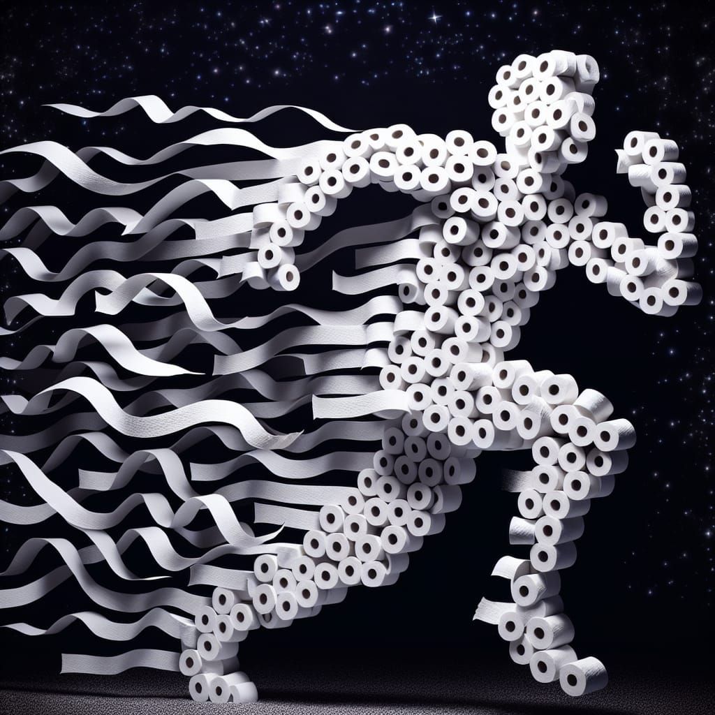 Toilet Paper Man Mid-Jump in Starry Sky