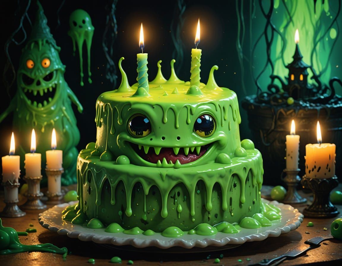 Grotesque Slime Creature's Spooky Birthday Celebration