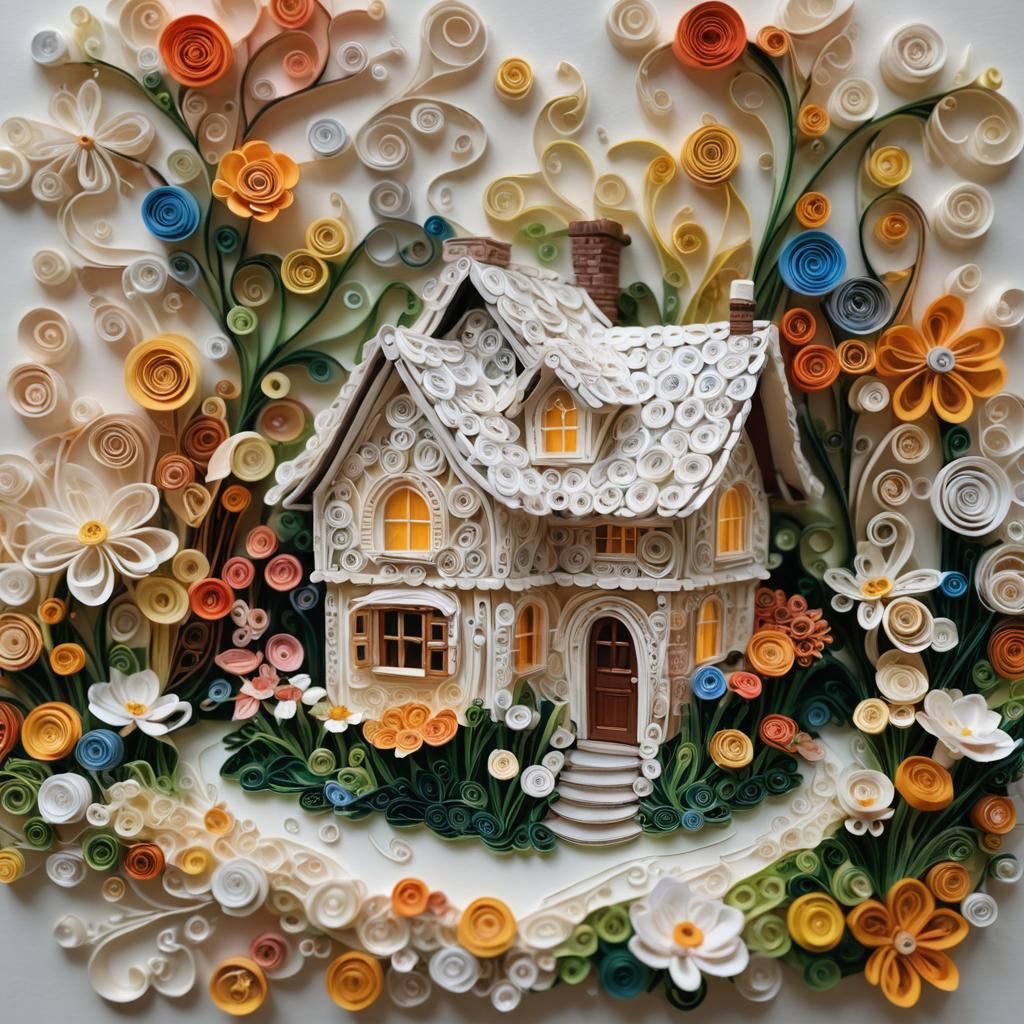 Radiant Cottage in Aetherpunk Quilling Style