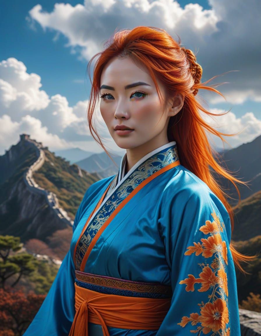 Chinese Woman with Blue Eyes: Hyper-Realistic Portrait