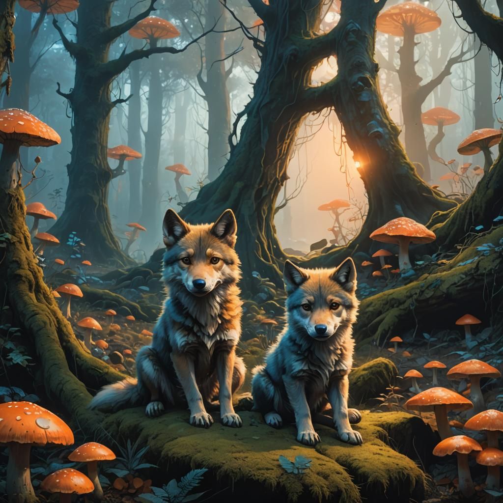 Mystical Forest: Baby Wolf in Fantasy Art Style