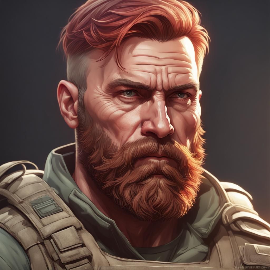 Military Man Portrait in Hyperdetailed Concept Art