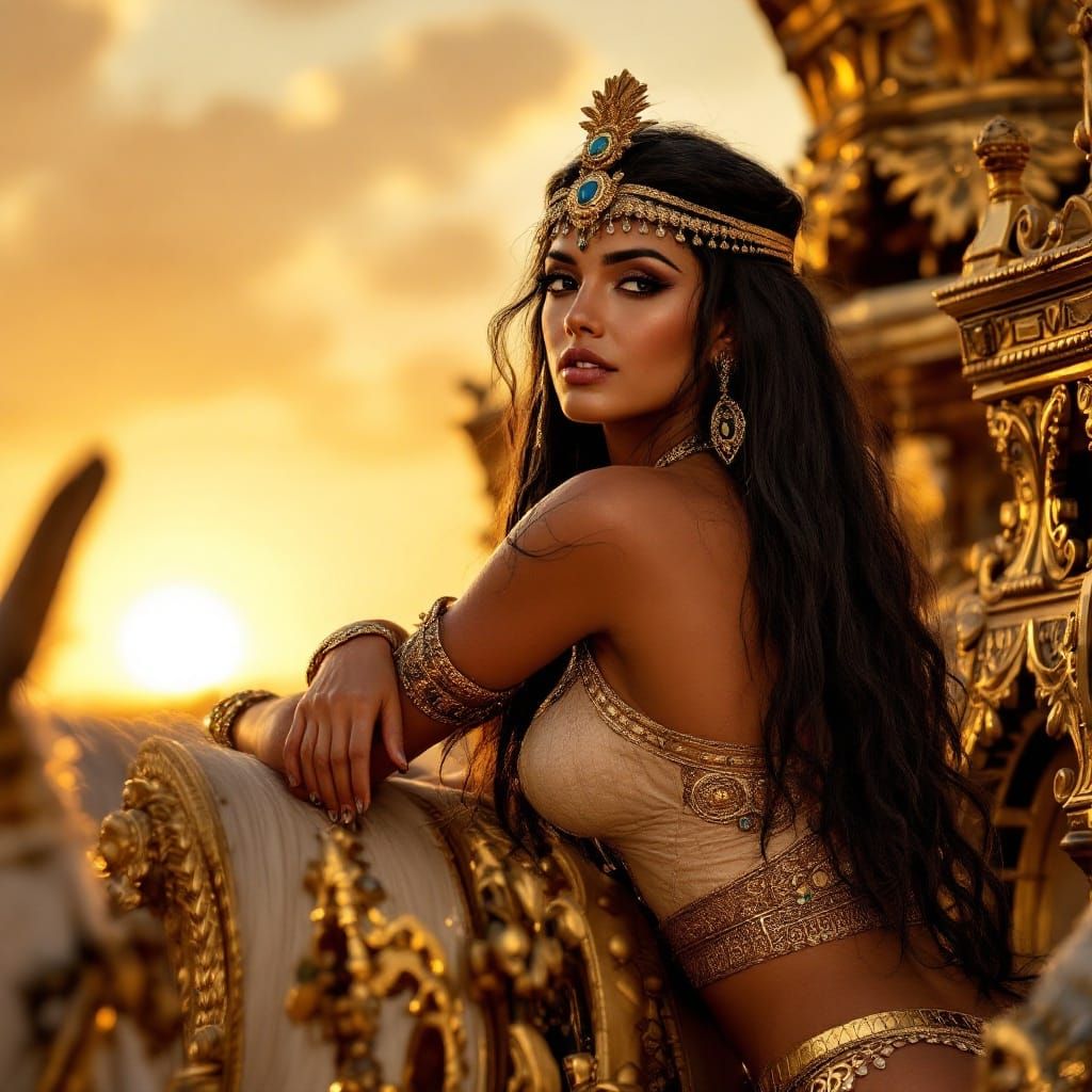 Ancient Egyptian Queen in Golden Sunset Glory