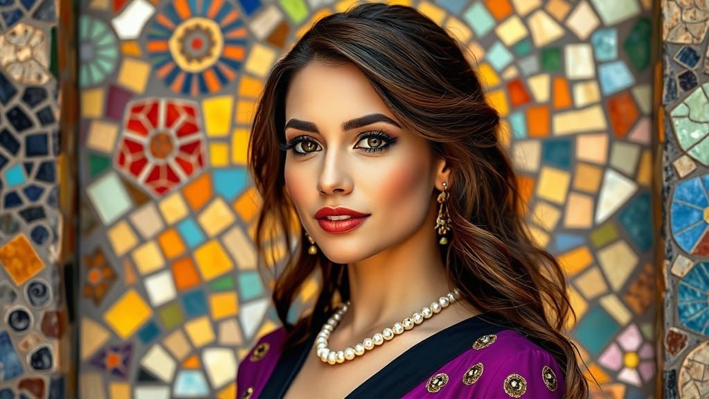 Elegant Woman in Mosaic Stone Art Style