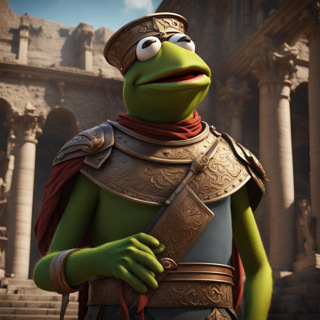 Kermit as Roman Guard: Detailed Matte Painting
