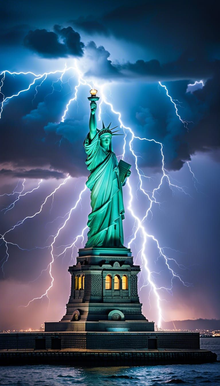 Statue of Liberty embraces lightning