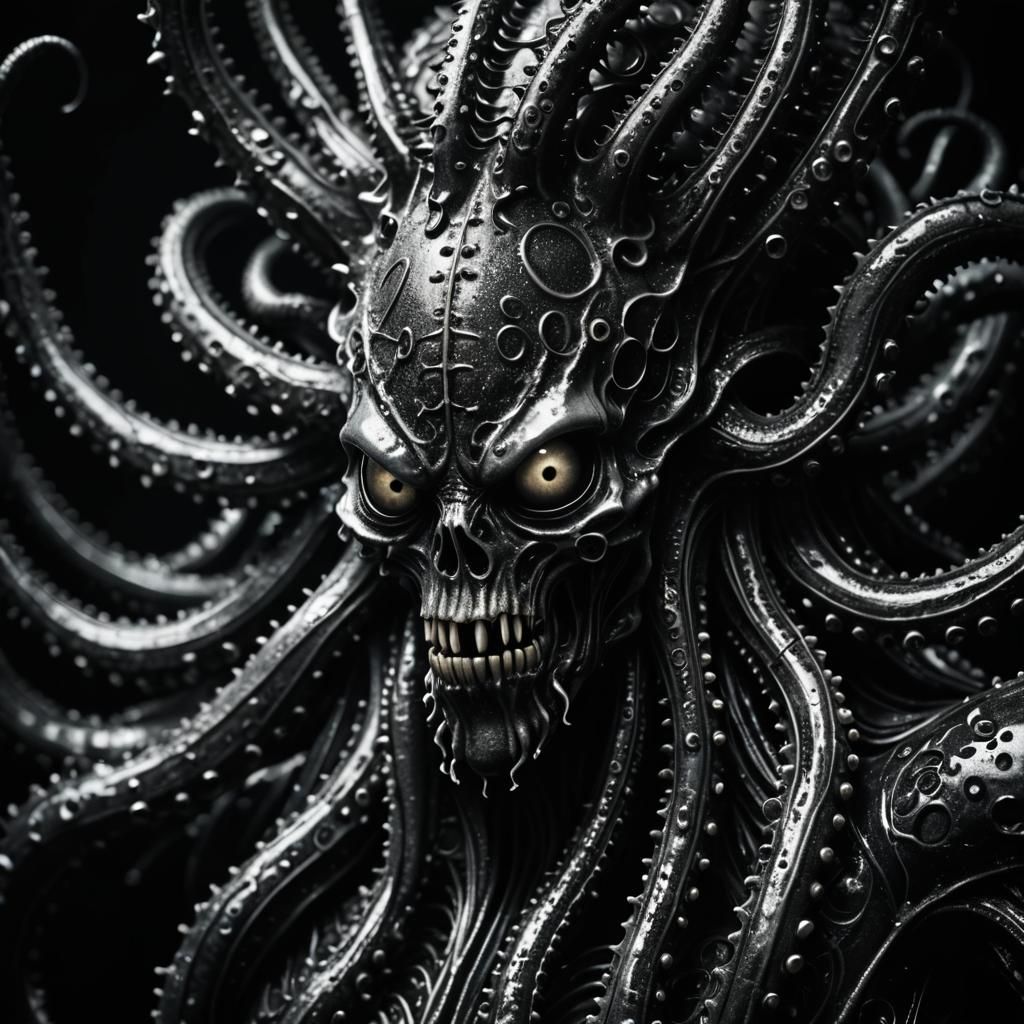 Close-Up of Tentacled Creature in Gothic Horror Style