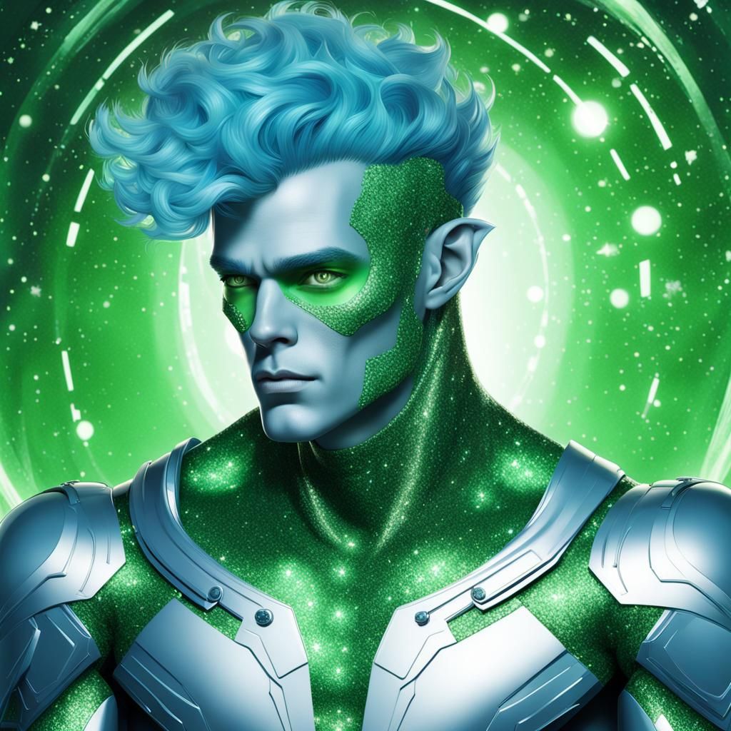 Handsome Blue Alien in Rococo Planetary Romance