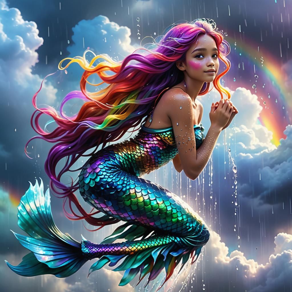 Rainbow Mermaid Sky Flight in Digital Matte Painting