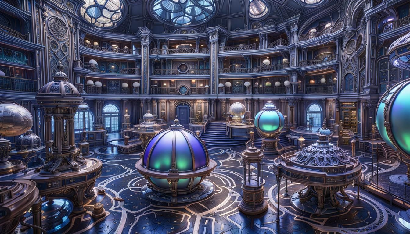 Complex Sci-Fi Lab Interior in Art Deco Style