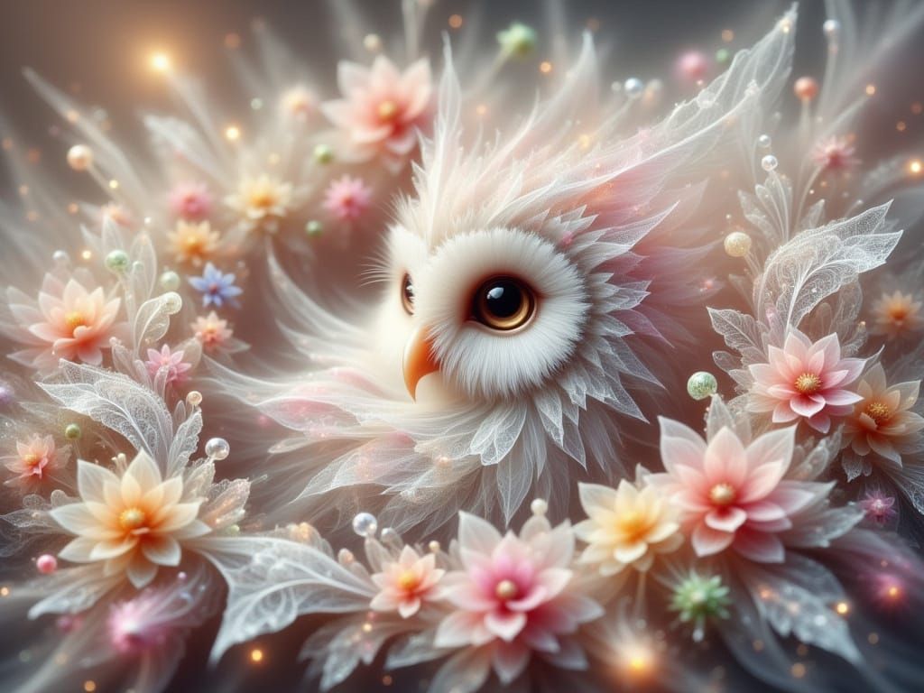 Whimsical Fractal Owl in Opalescent Lace