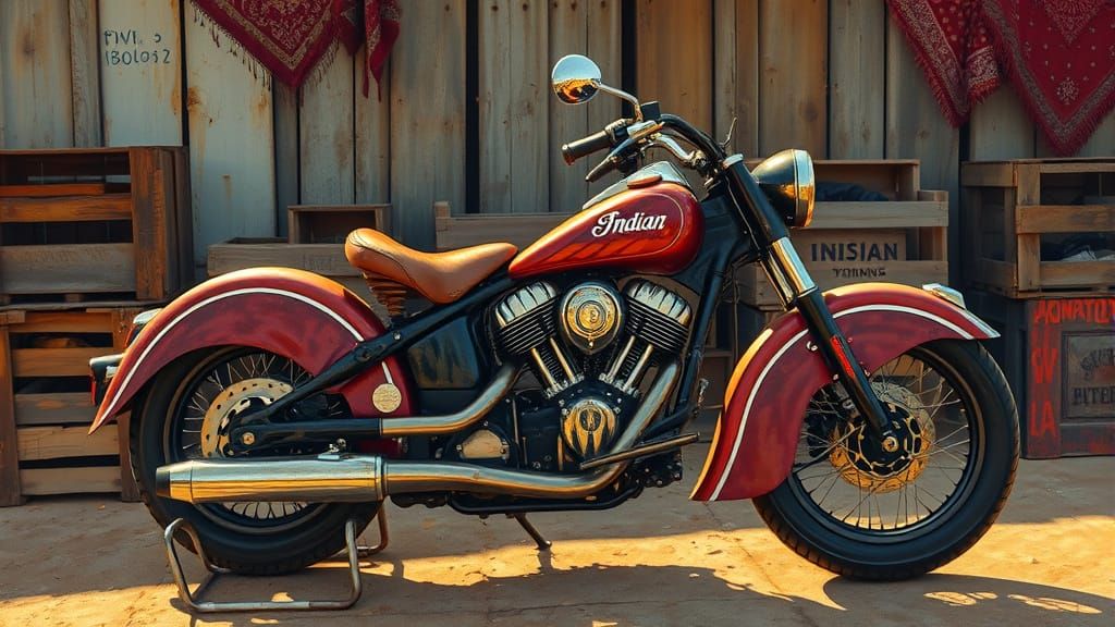 Vintage Indian Motorcycle in Gouache Style