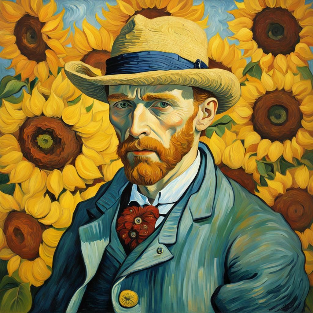 Van Gogh Style Self-Portrait with Sunflowers