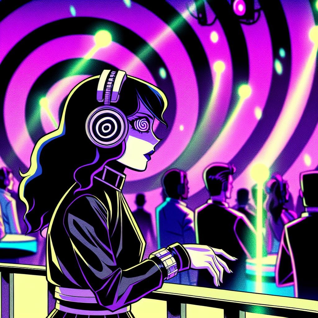 Anime Scene Girl Dancing in Hypnotic Neon Club