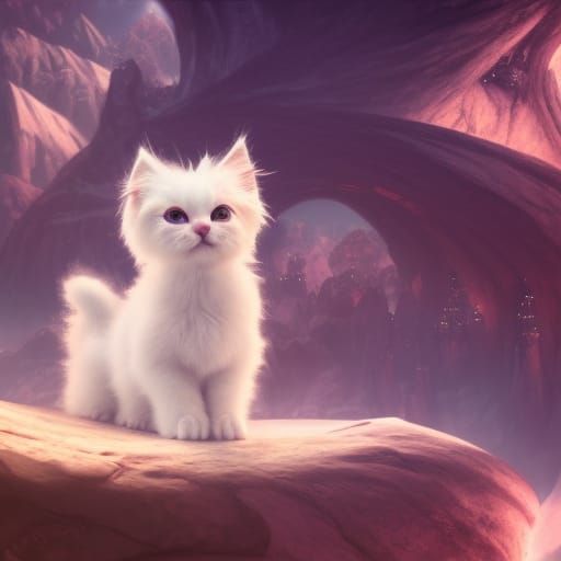 Fluffy White Kitten Fantasy Concept Art