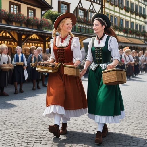 Traditional German Folk Art in Vibrant Watercolor Style