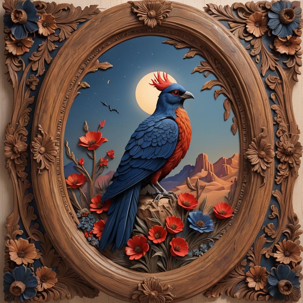 Blue Phoenix in Desert Landscape Mirrored