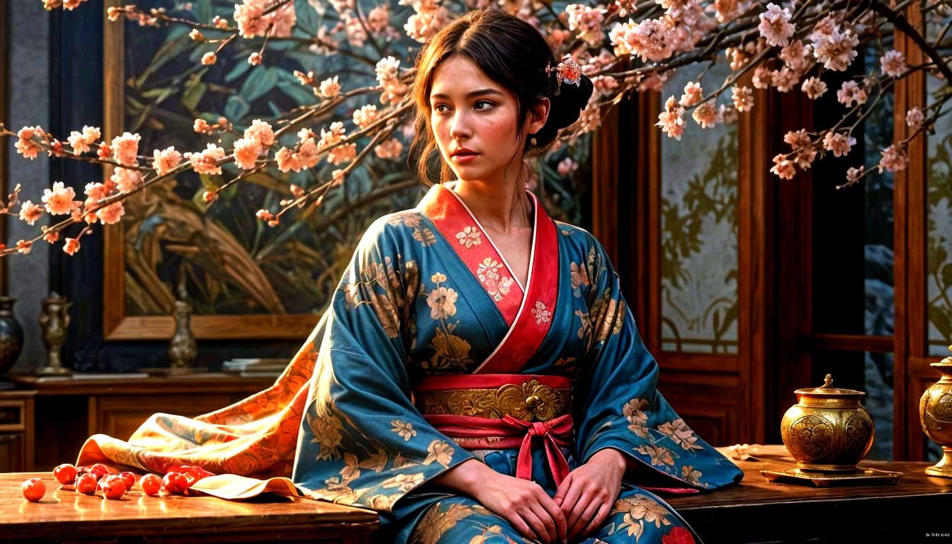 Woman in Kimono by Alphonse Mucha, 8K