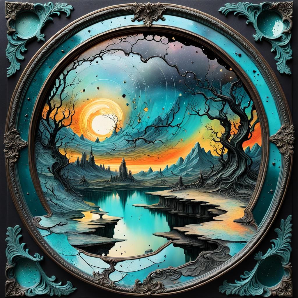 Surreal Sunset Mirror: Rococo Double Exposure Painting