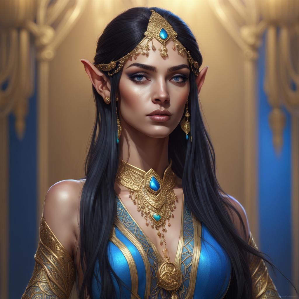 Elegant Elf Dancer in Gold and Blue