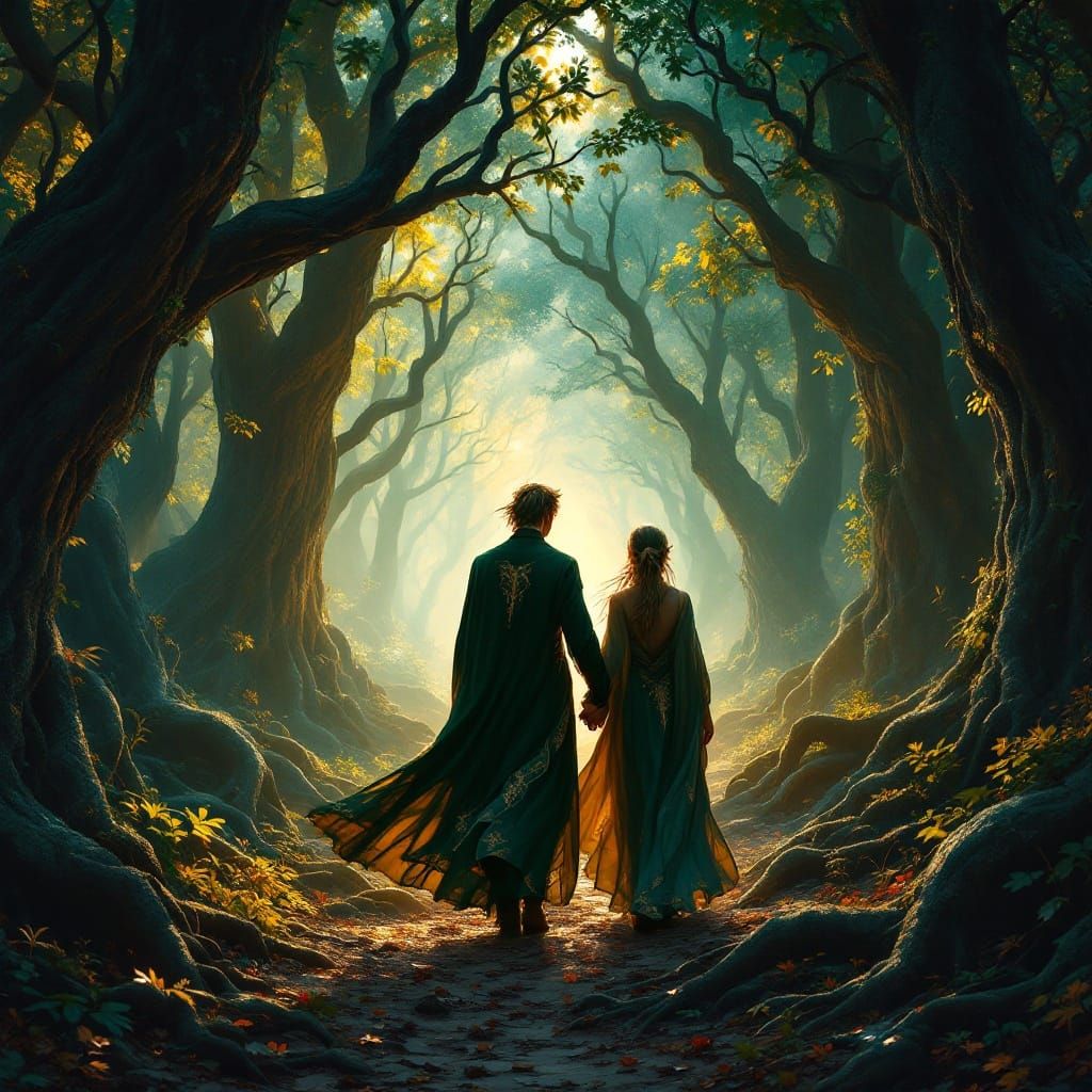 Elegant Elven Rangers in Golden Forest