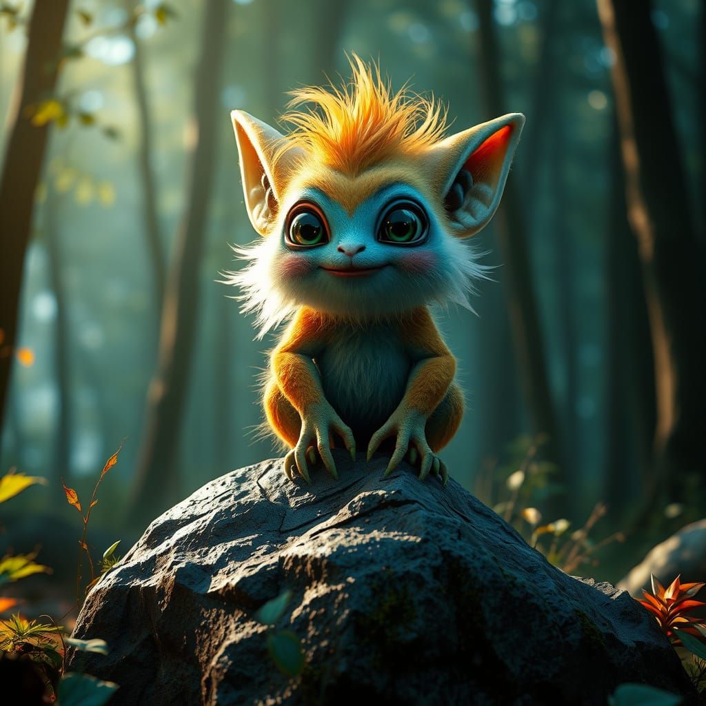 Cute Alien Smiles in Hyperdetailed Forest Art