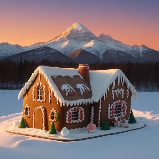 Giant Gingerbread House at Sunset