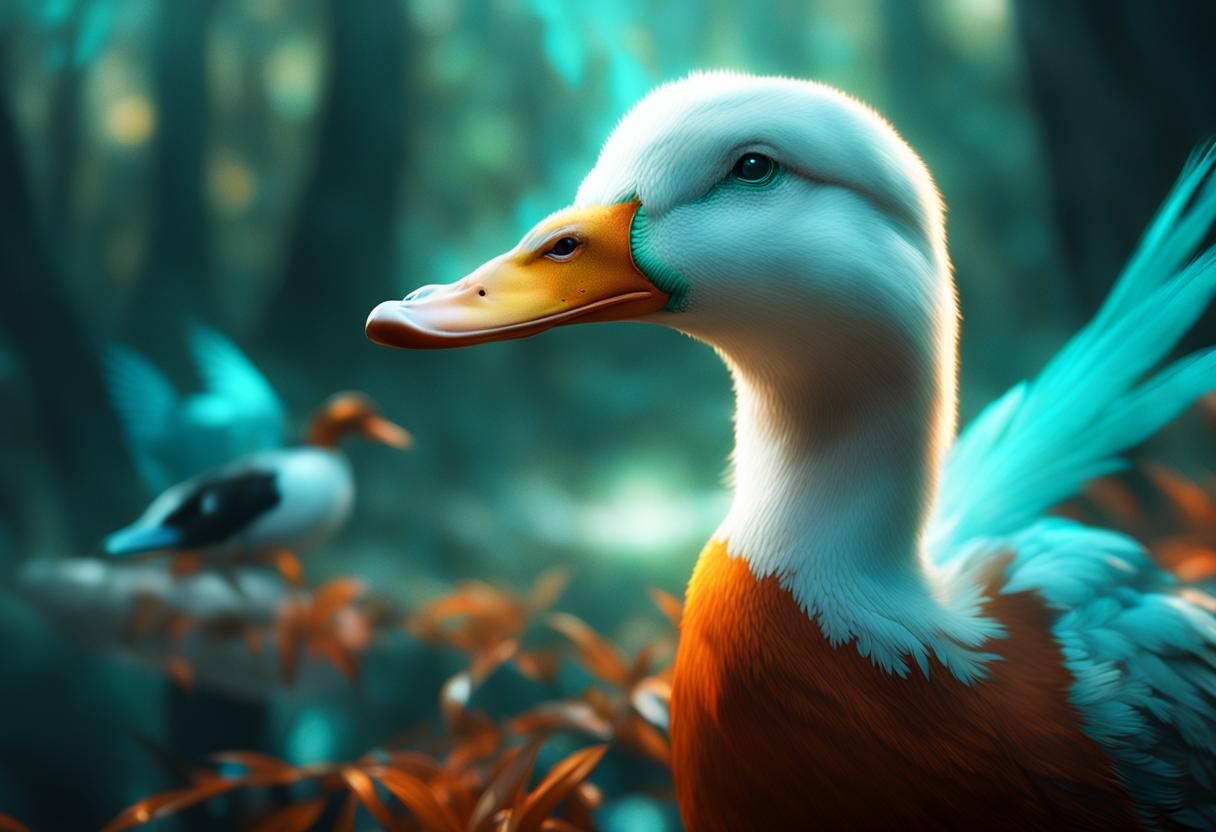 Mystical Forest Duck Portrait in Detailed Matte Painting