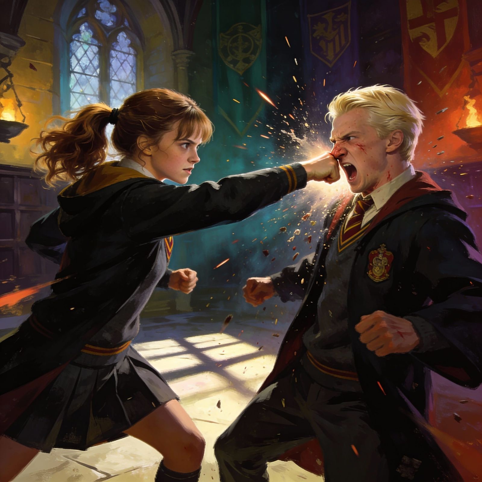 Hermione Granger Punches Draco Malfoy in Epic Matte Painting