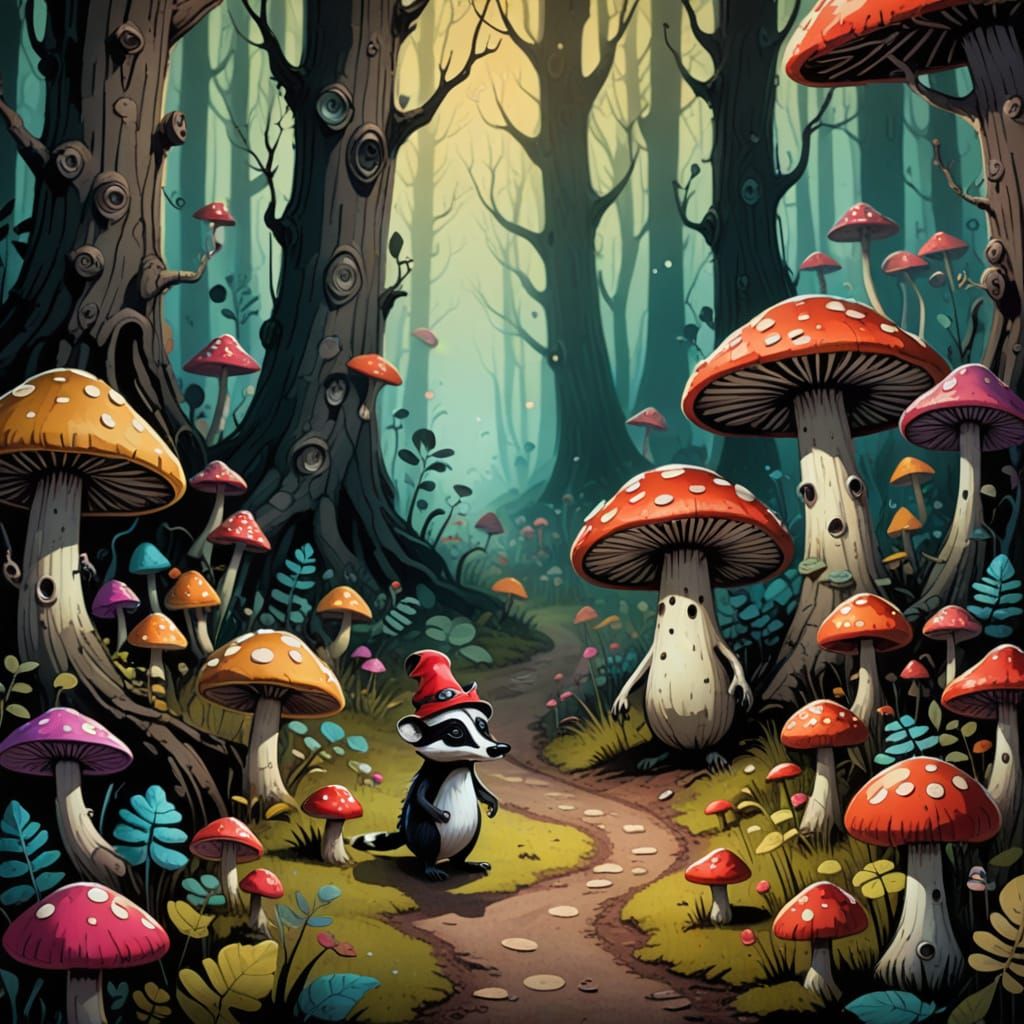 Eerie Forest Scene in Tim Burton Style