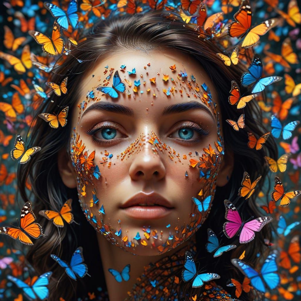 Droste Effect: Woman of Butterflies in Op Art Style