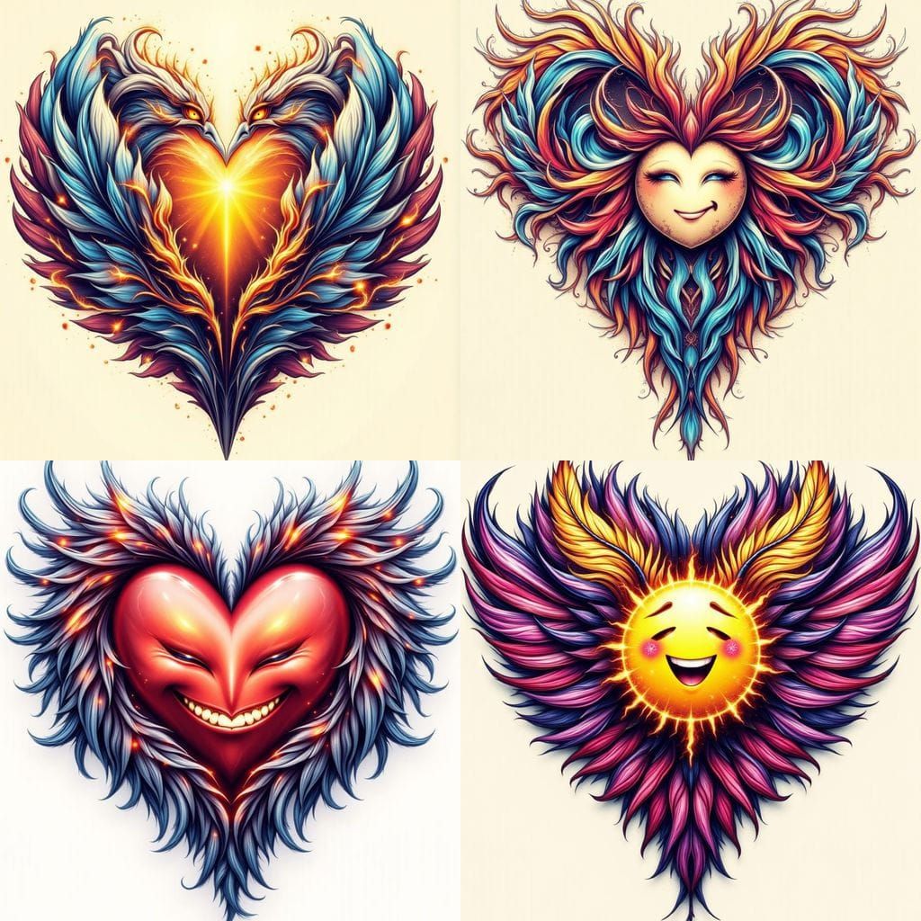 Heart Emoji Design with Laughing Face and Feathers