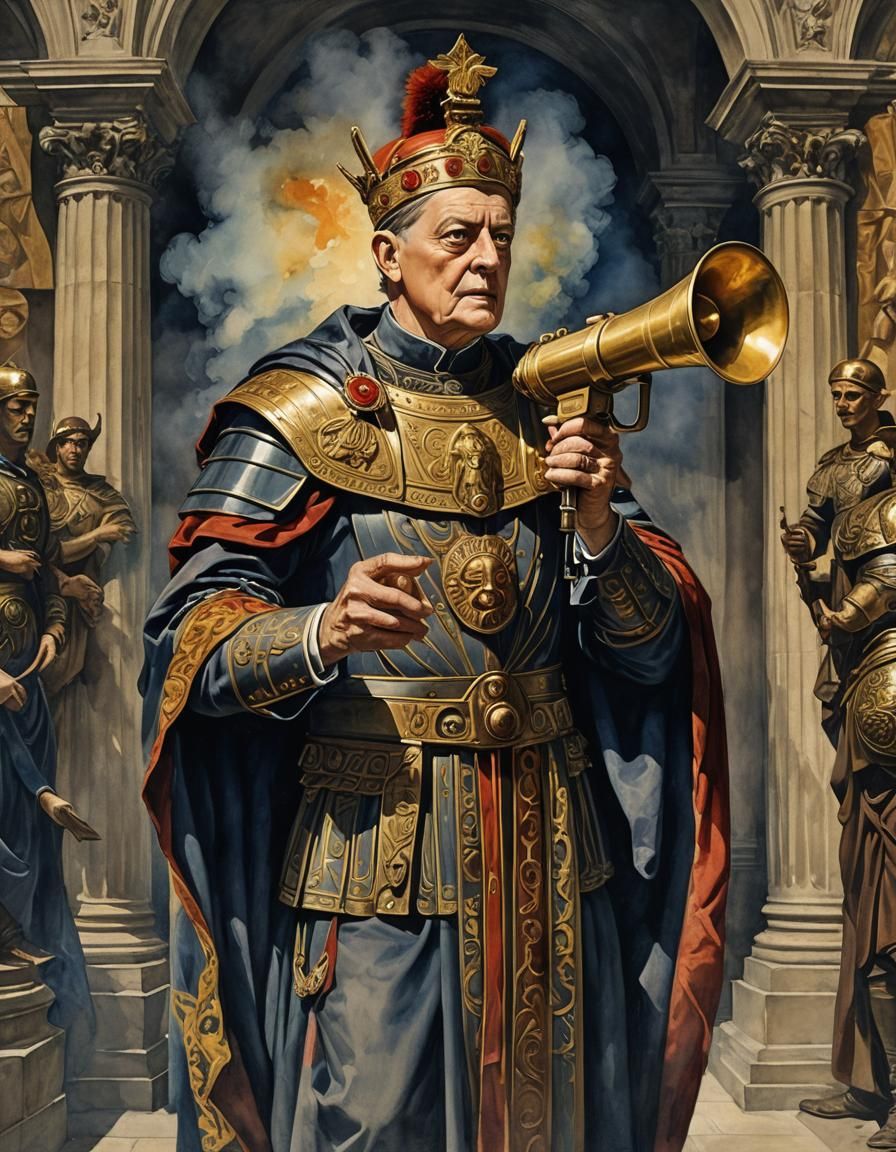 T.S. Eliot as Roman Emperor: Watercolor Portrait