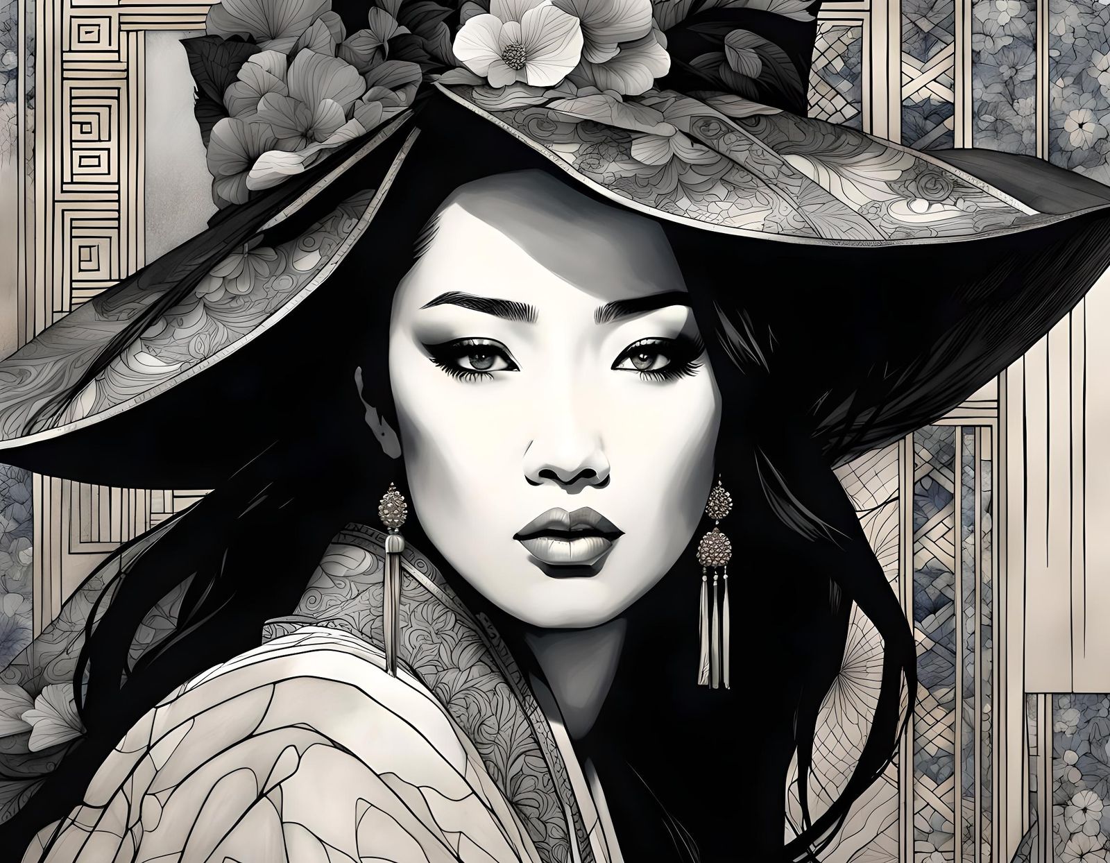 Cinematic Japanese Drawing of a Woman in Neo-Dada Style