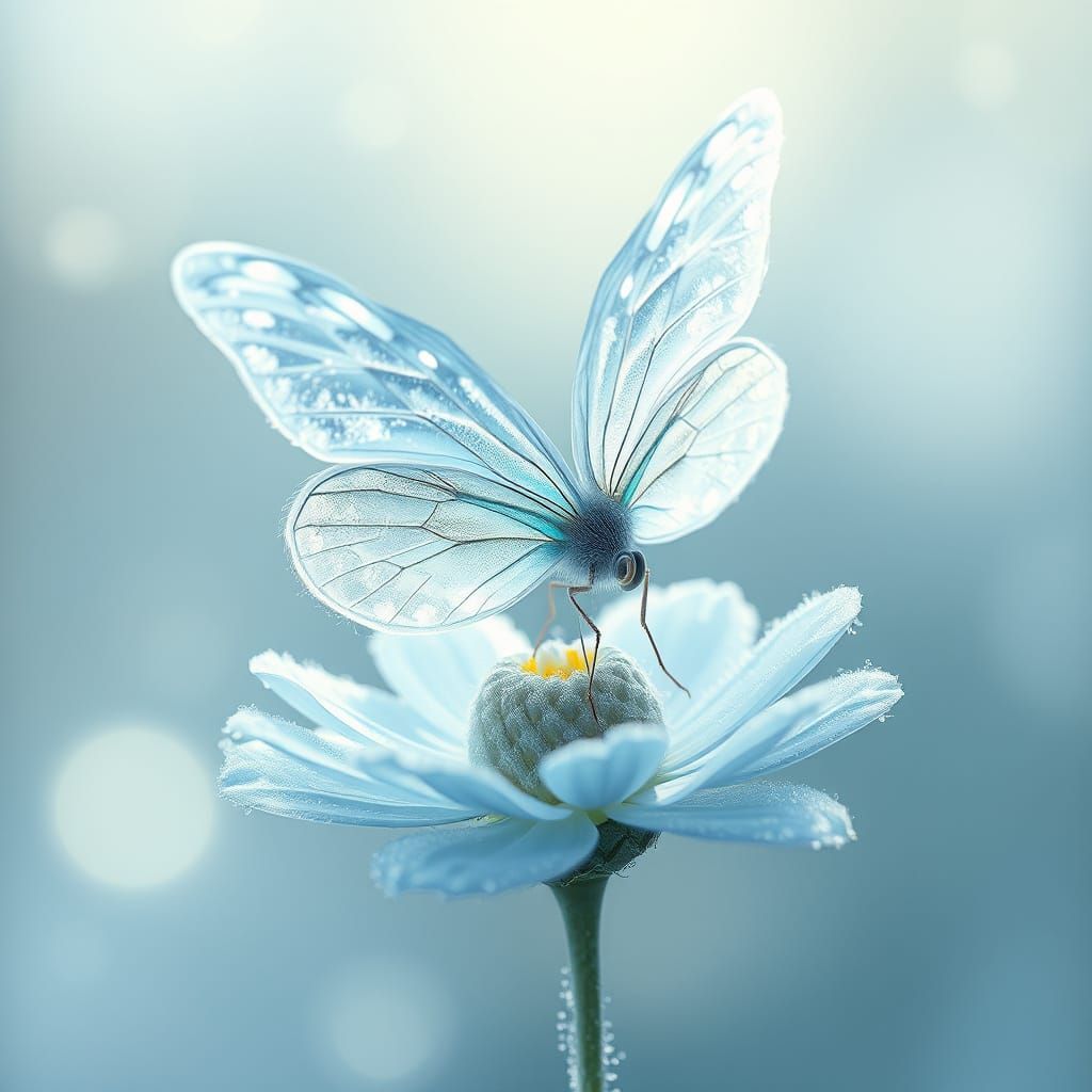 Frozen Crystal Butterfly on Glassy Frosty Bloom