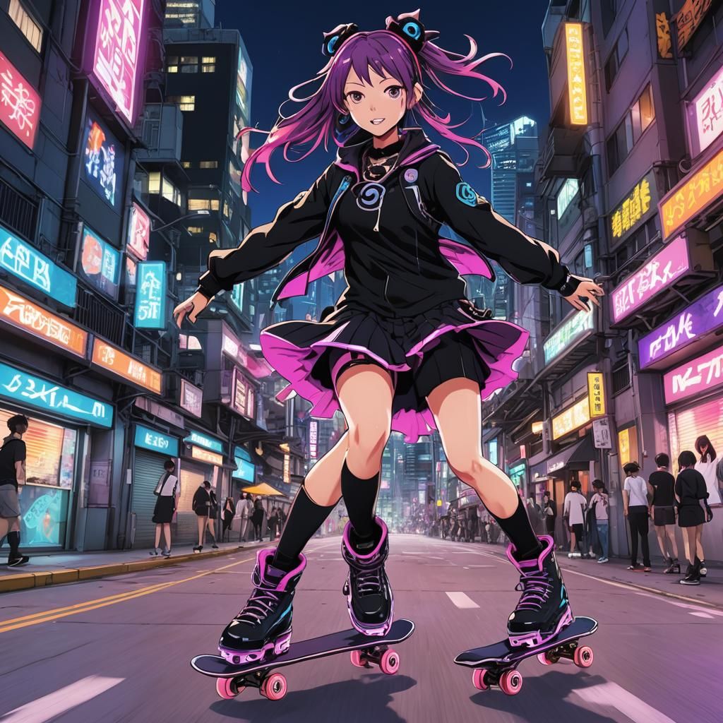 Air Gear Anime Skater in Neon Tokyo Street