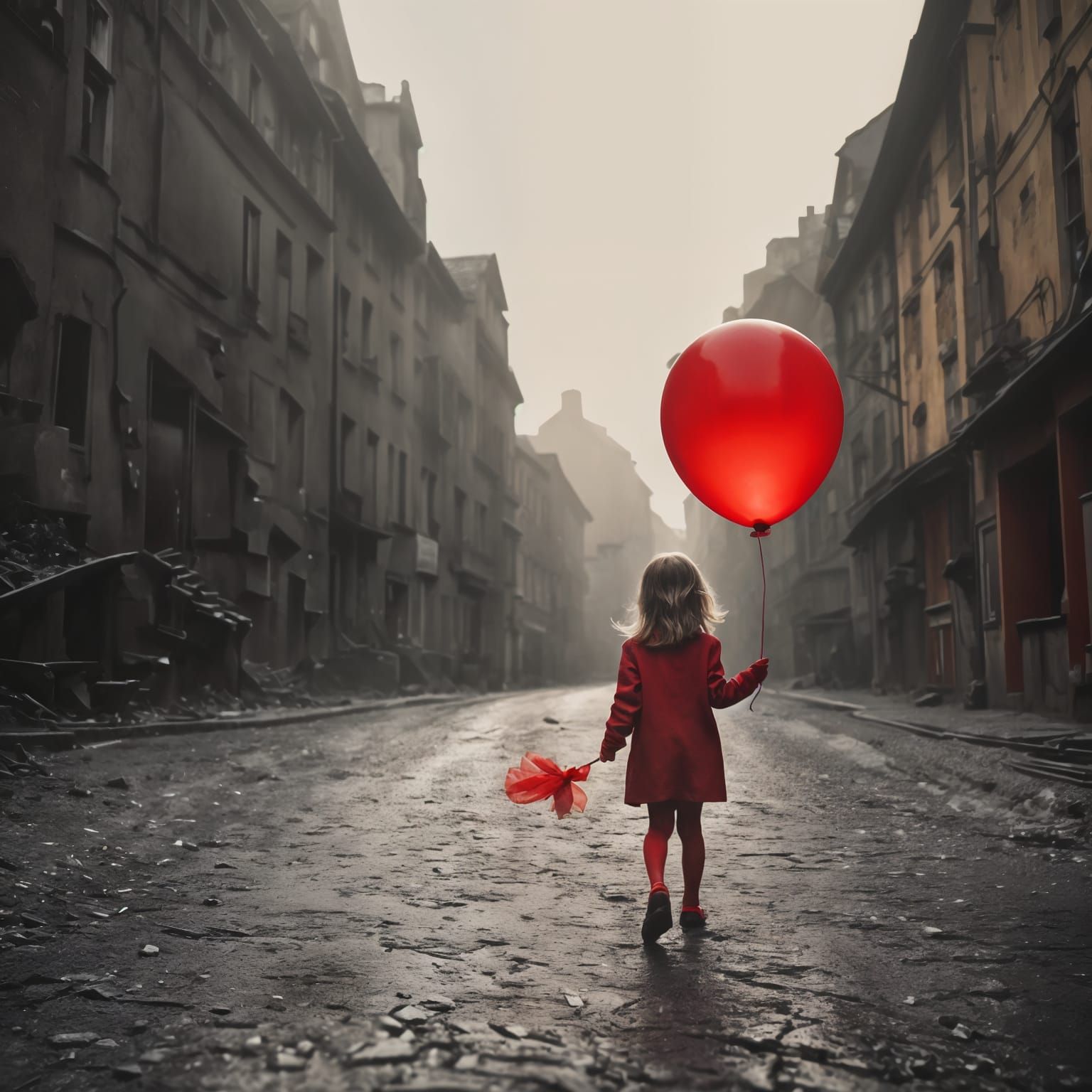 Girl with Red Balloon in Dr. Seuss Style