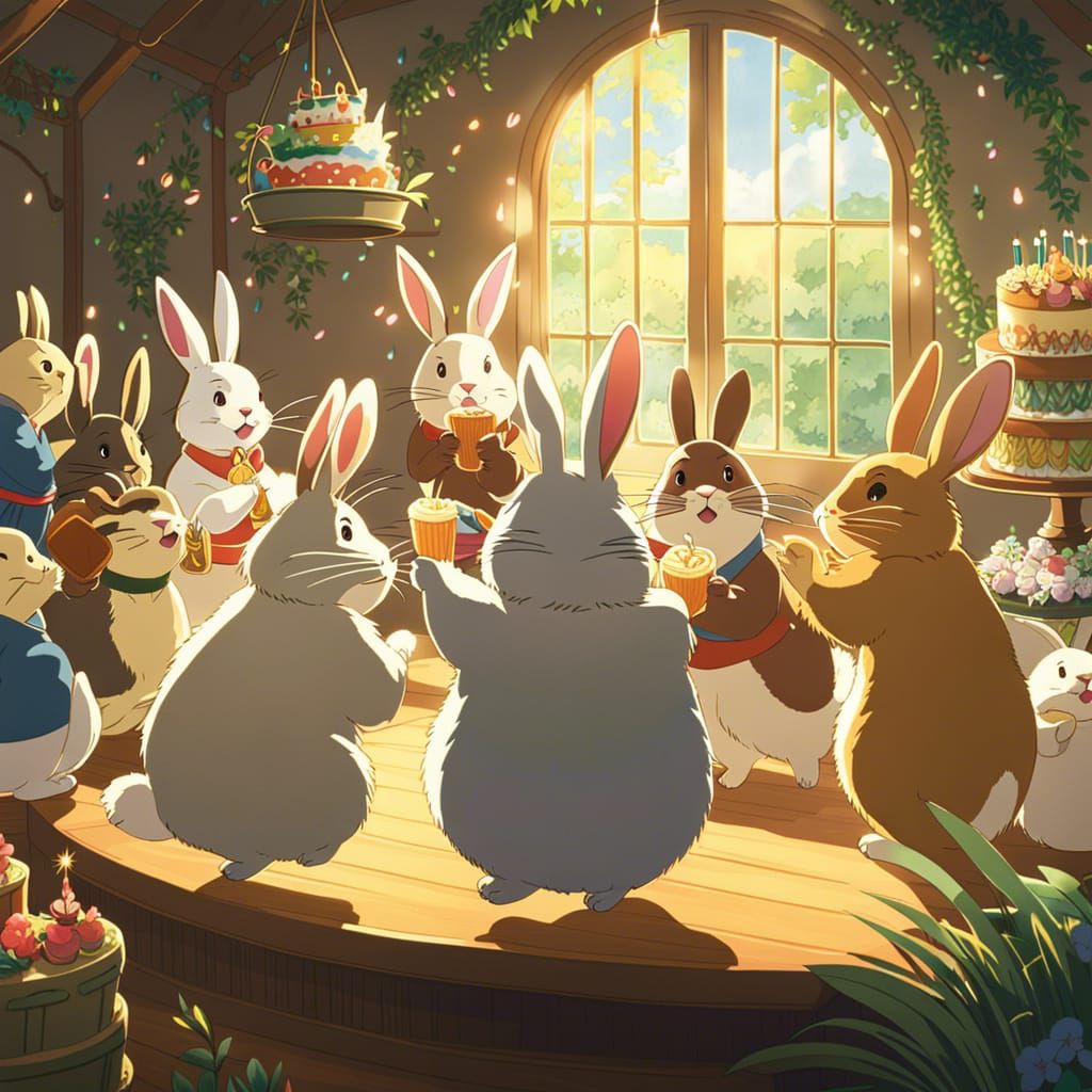 Joyful Animal Birthday Party in Anime Style