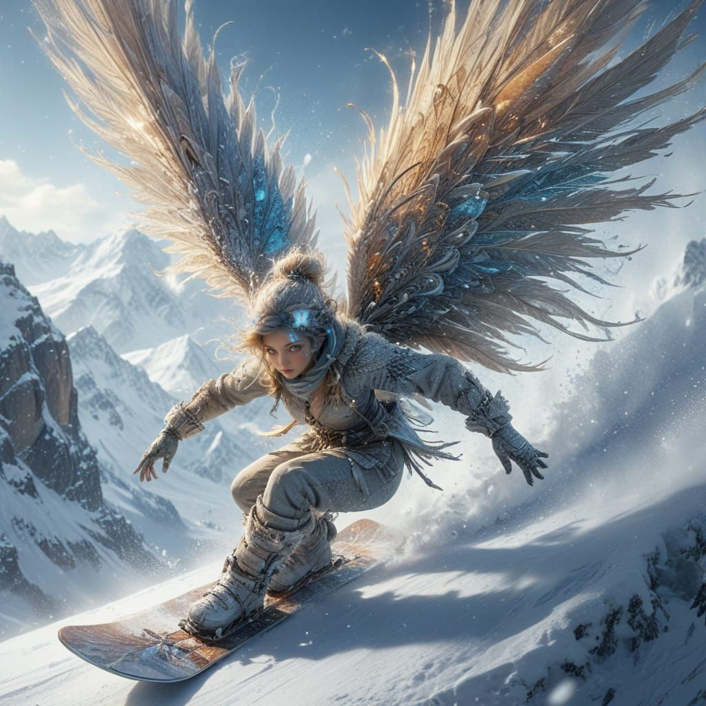 Snowboarding Fairy on Snowy Mountain